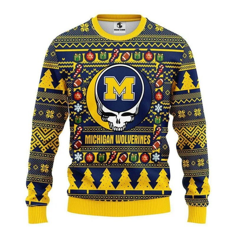 Michigan Wolverines Grateful Dead Ugly Christmas Sweater, NCAA Christmas Sweater