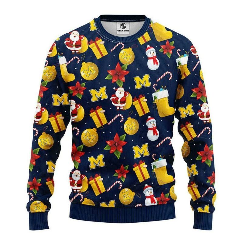 Michigan Wolverines Santa Claus Snowman Ugly Christmas Sweater, NCAA Christmas Sweater