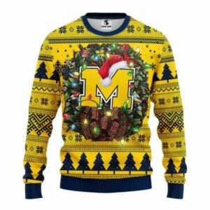 Michigan Wolverines Santa Hat Ugly Christmas Sweater, NCAA Christmas Sweater