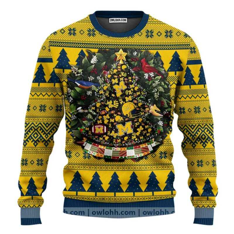 Michigan Wolverines Tree Ball Ugly Christmas Sweater, NCAA Christmas Sweater