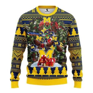 Michigan Wolverines Tree Party Ugly Christmas Sweater, NCAA Christmas Sweater