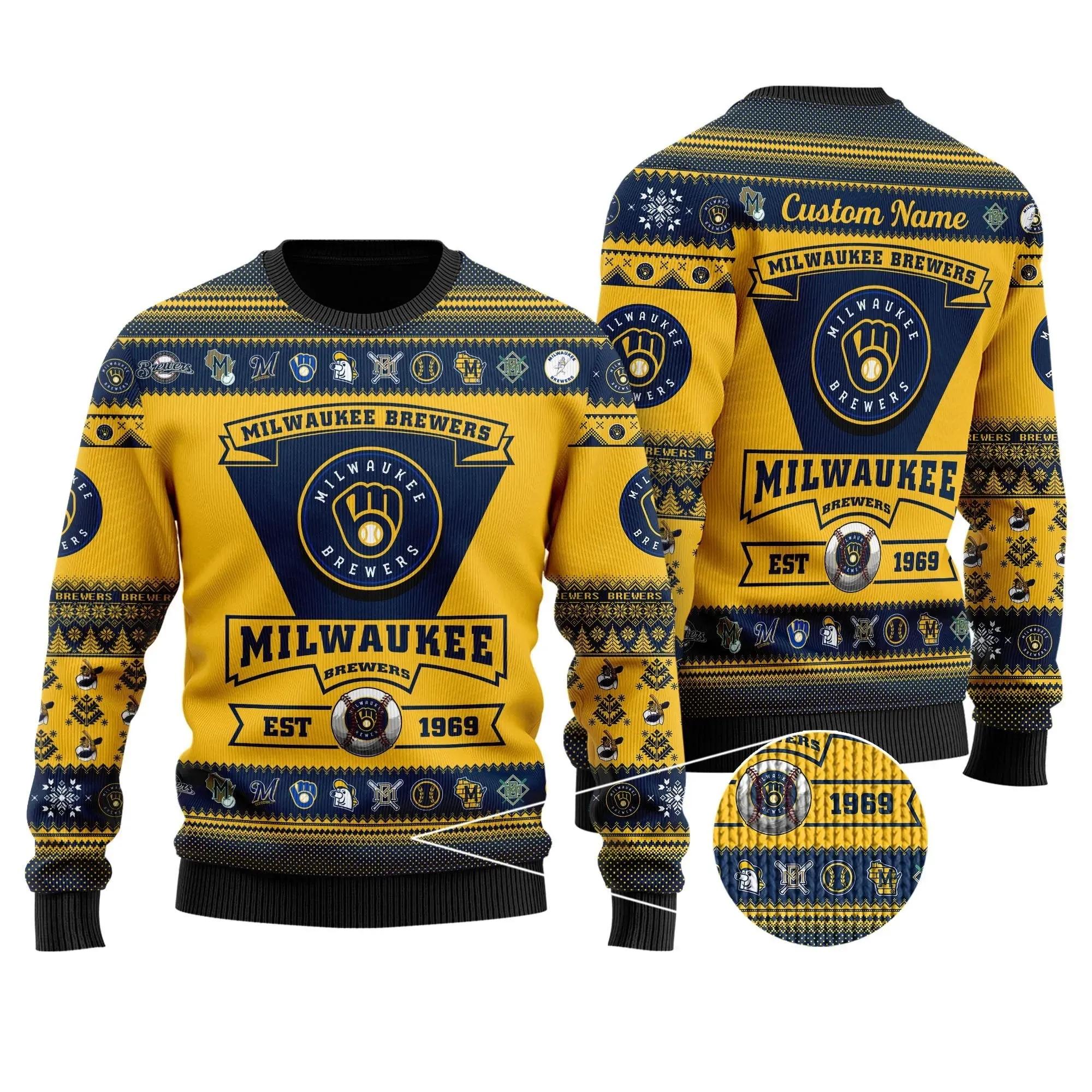 Milwaukee Brewers Custom Ugly Christmas Sweater, MLB Christmas Sweater