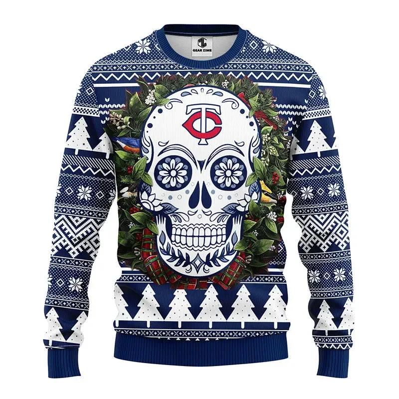 Minnesota Twins Skull Flower Ugly Christmas Sweater, MLB Christmas Sweater