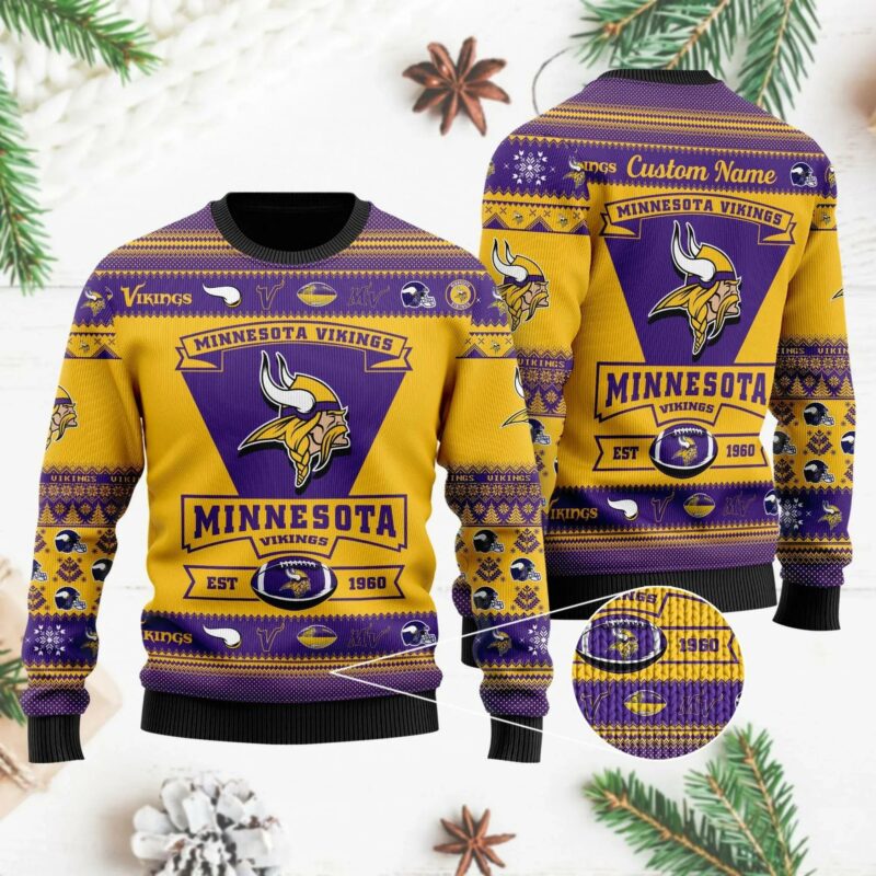 Minnesota Vikings  Custom Name Personalized Ugly Christmas Sweater