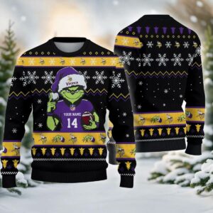 Minnesota Vikings Grinch Custom Ugly Chrismas Sweater, NFL Christmas Sweater