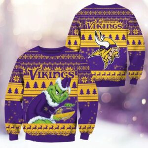 Minnesota Vikings Grinch Stolen Ugly Christmas Sweater, NFL Christmas Sweater