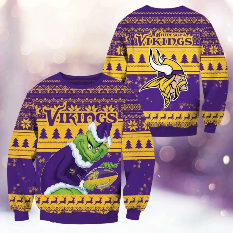 Minnesota Vikings Grinch Stolen Ugly Christmas Sweater, NFL Christmas Sweater
