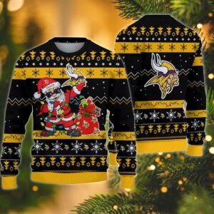 Minnesota Vikings Santa Claus Dabbing Ugly Christmas Sweater, NFL Christmas Sweater
