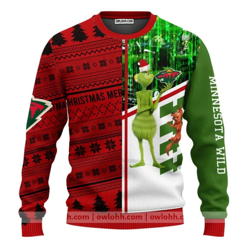 Minnesota Wild Grinch &amp; Scooby?Doo Ugly Christmas Sweater, NHL Christmas Sweater
