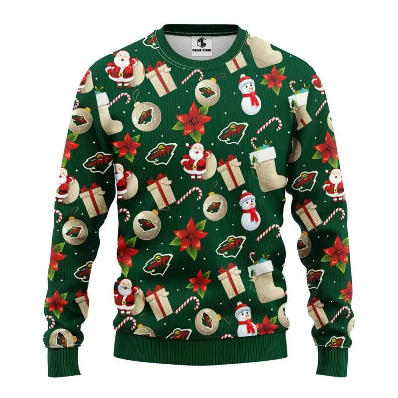 Minnesota Wild Santa Claus Snowman Ugly Christmas Sweater, NHL Christmas Sweater