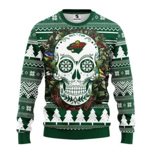 Minnesota Wild Skull Flower Ugly Christmas Sweater, NHL Christmas Sweater