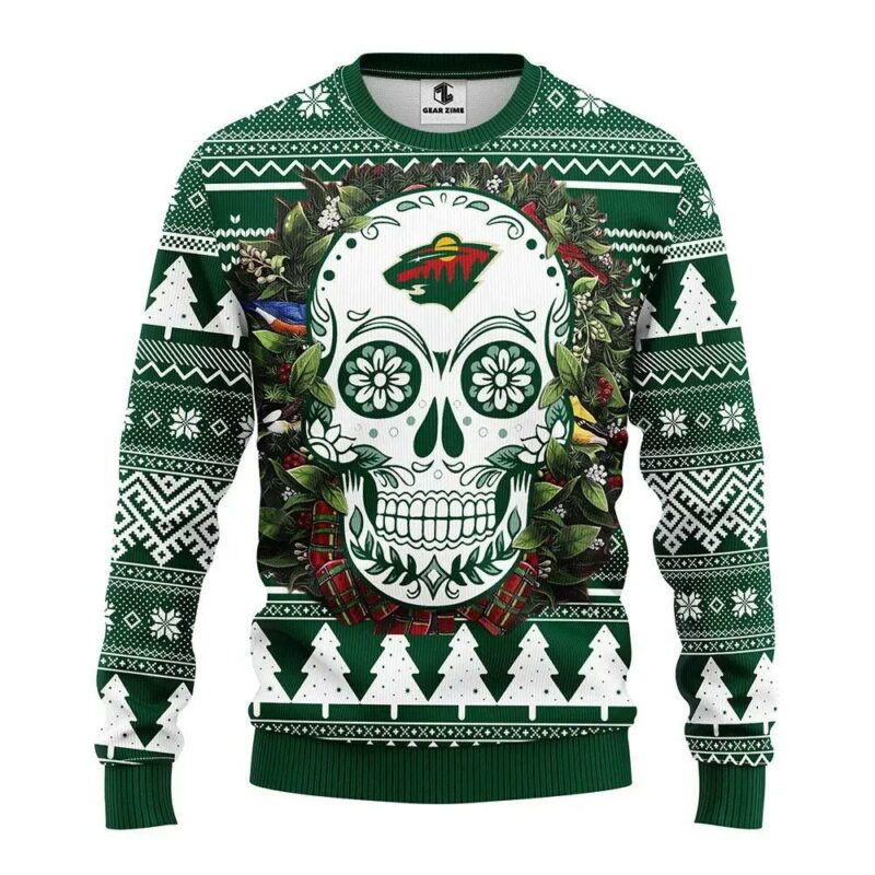 Minnesota Wild Skull Flower Ugly Christmas Sweater, NHL Christmas Sweater