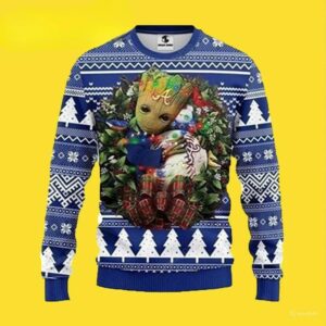 Mlb Atlanta Braves Groot Hug Ugly Christmas Sweater, MLB Christmas Sweater