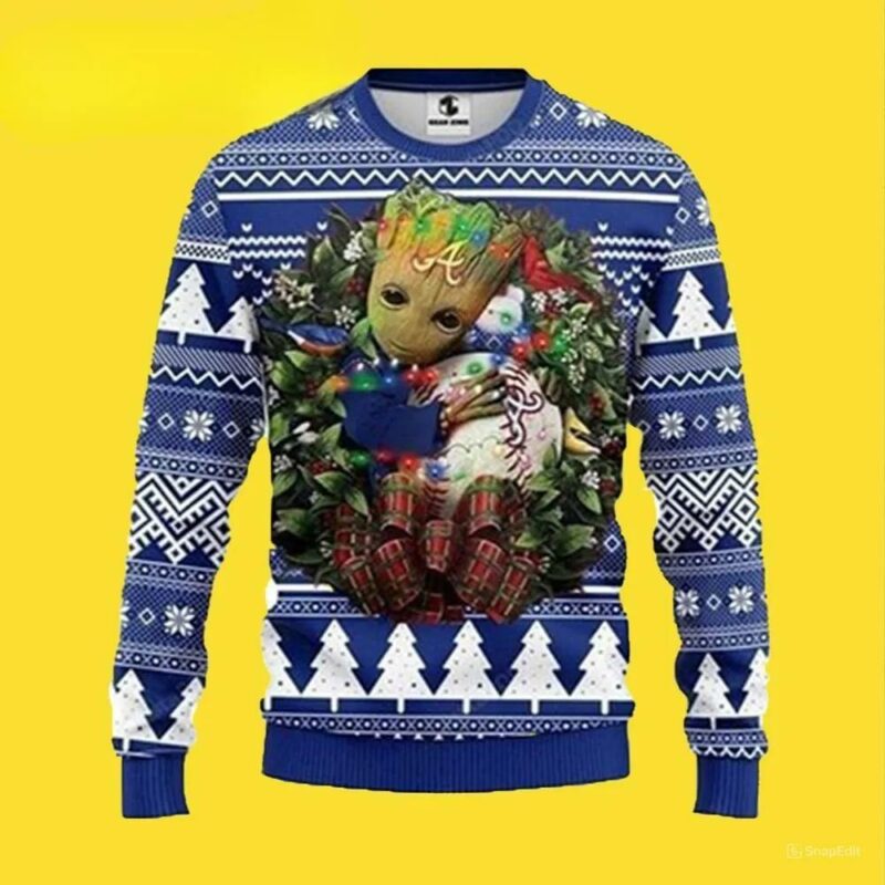 Mlb Atlanta Braves Groot Hug Ugly Christmas Sweater, MLB Christmas Sweater