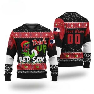 Mlb Grinch Drink Up Boston Red Sox Custom Ugly Christmas Sweater, MLB Christmas Sweater