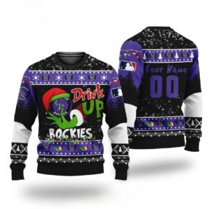 Mlb Grinch Drink Up Colorado Rockies Custom Ugly Christmas Sweater, MLB Christmas Sweater