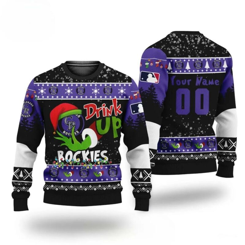 Mlb Grinch Drink Up Colorado Rockies Custom Ugly Christmas Sweater, MLB Christmas Sweater