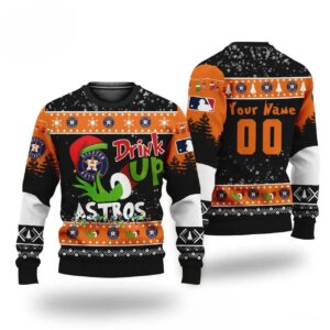 Mlb Grinch Drink Up Houston Astros Custom Ugly Christmas Sweater, MLB Christmas Sweater