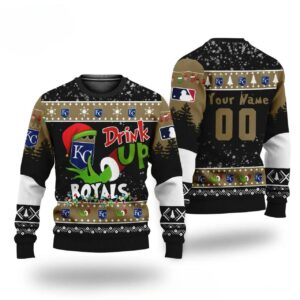Mlb Grinch Drink Up Kansas City Royals Custom Ugly Christmas Sweater, MLB Christmas Sweater