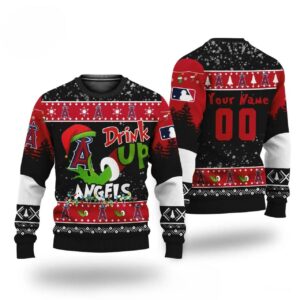 Mlb Grinch Drink Up Los Angeles Angels Custom Ugly Christmas Sweater, MLB Christmas Sweater