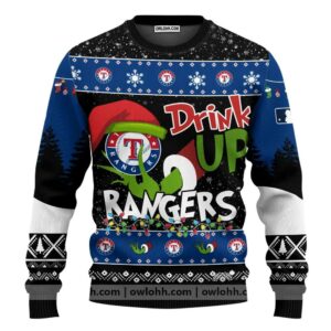Mlb Grinch Drink Up Texas Rangers Custom Ugly Christmas Sweater, MLB Christmas Sweater
