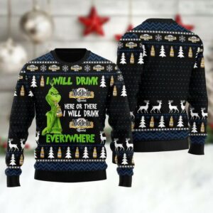 Modelo Grinch Will Drink Everywhere Ugly Sweater, Grinch Holiday Sweater