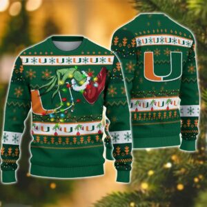 NCAA Miami Hurricanes Grinch Ugly Christmas Sweater, NCAA Christmas Sweater