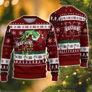 NCAA Mississippi State Bulldogs Grinch Ugly Christmas Sweater, NCAA Christmas Sweater