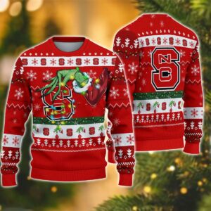 NCAA NC State Wolfpack Grinch Ugly Christmas Sweater, NCAA Christmas Sweater