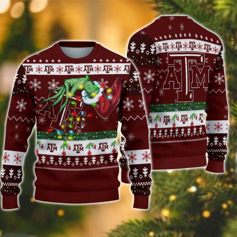 NCAA Texas A&amp;M Aggies Grinch Ugly Christmas Sweater, NCAA Christmas Sweater