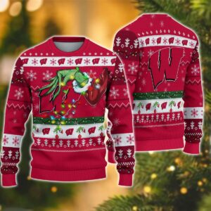 NCAA Wisconsin Badgers Grinch Ugly Christmas Sweater, NCAA Christmas Sweater