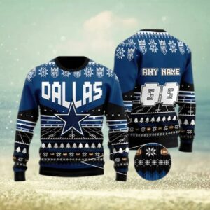NFL Dallas Cowboys Custom Name And Number Christmas Gift For Fans Ugly Christmas Sweater, Christmas Sweater Dallas Cowboys