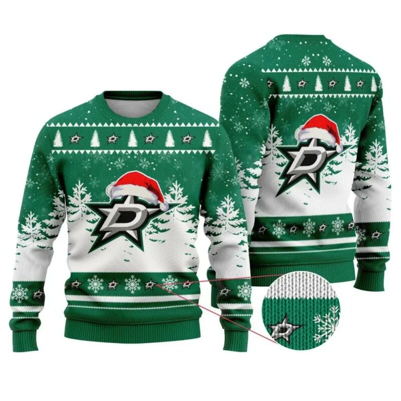 NHL Dallas Stars Santa Hat Ugly Christmas Sweater, NHL Christmas Sweater