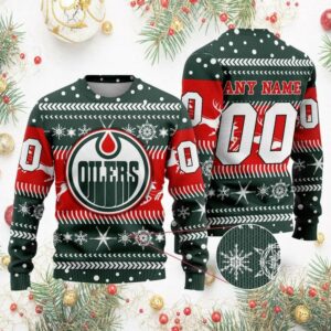 NHL Edmonton Oilers Personalized Name &amp; Number Ugly Christmas Sweater, NHL Christmas Sweater