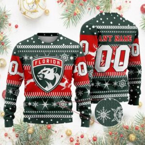 NHL Florida Panthers Personalized Name &amp; Number Ugly Christmas Sweater, NHL Christmas Sweater