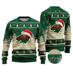 NHL Minnesota Wild Santa Hat Ugly Christmas Sweater, NHL Christmas Sweater