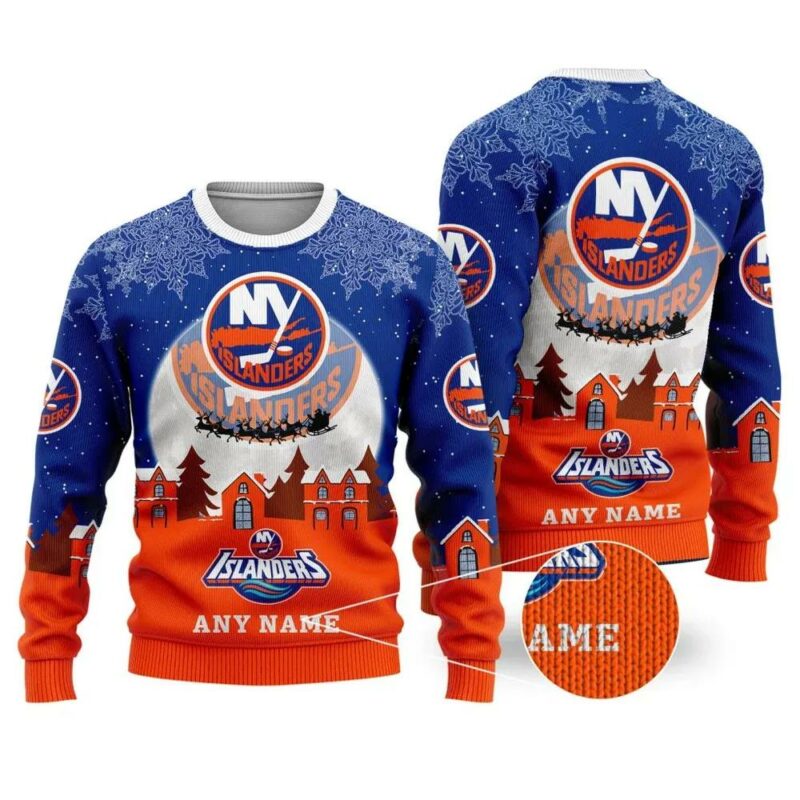 NHL New York Islanders Personalized Name Ugly Christmas Sweater, NHL Christmas Sweater