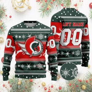 NHL Ottawa Senators Personalized Name &amp; Number Ugly Christmas Sweater, NHL Christmas Sweater