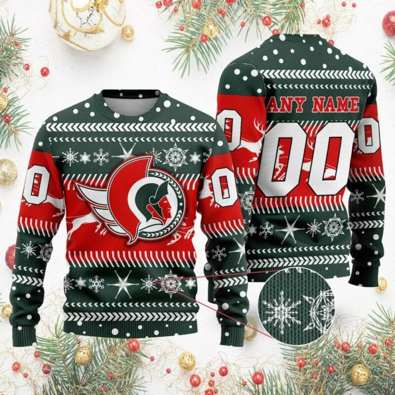 NHL Ottawa Senators Personalized Name &amp; Number Ugly Christmas Sweater, NHL Christmas Sweater