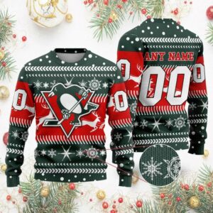 NHL Pittsburgh Penguins Personalized Name &amp; Number Ugly Christmas Sweater, NHL Christmas Sweater