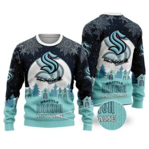 NHL Seattle Kraken Personalized Name Ugly Christmas Sweater, NHL Christmas Sweater