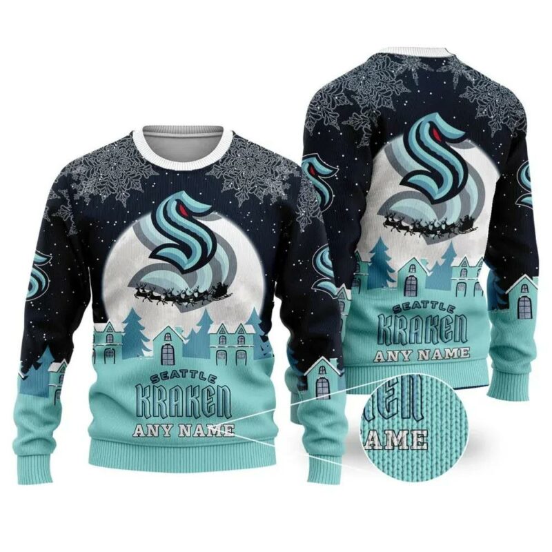 NHL Seattle Kraken Personalized Name Ugly Christmas Sweater, NHL Christmas Sweater