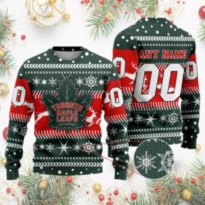 NHL Toronto Maple Leafs Personalized Name &amp; Number Ugly Christmas Sweater, NHL Christmas Sweater