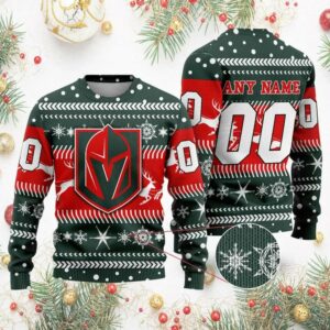 NHL Vegas Golden Knights Personalized Name & Number Ugly Christmas Sweater, NHL Christmas Sweater