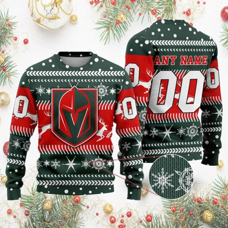 NHL Vegas Golden Knights Personalized Name &amp; Number Ugly Christmas Sweater, NHL Christmas Sweater