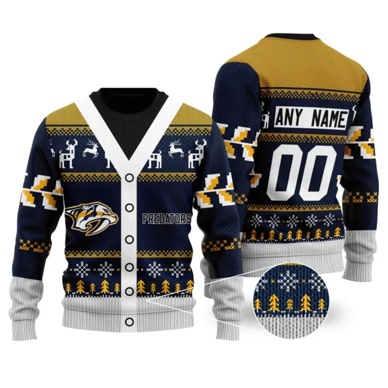 NHL Nashville Predators | Personalized Name &amp; Number Unisex Sweater For Christmas Season