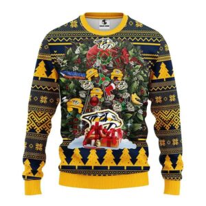 Nashville Predators Tree Christmas Ugly Sweater, NHL Christmas Sweater