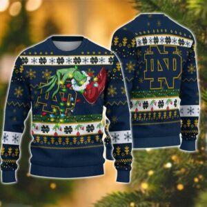 Ncaa Notre Dame Fighting Irish Grinch Ugly Christmas Sweater, NCAA Christmas Sweater