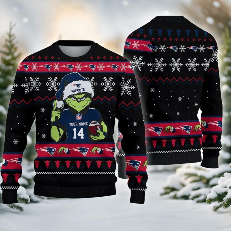 New England Patriots Grinch Custom Ugly Christmas Sweater, NFL Christmas Sweater