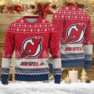 New Jersey Devils Big Logo Ugly Christmas Sweater, NHL Christmas Sweater
